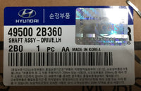 495002B360 Genuine Hyundai Kia CV LH Joint for Hyundai New Sonata FE 2005~2009